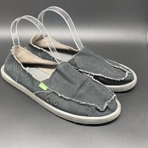 Mens Sanuk Black Canvas Slip-On Shoes Sz 11